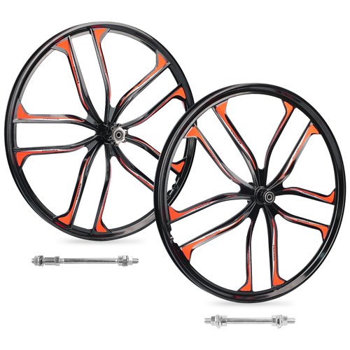 24 Inch Mountain Bike Wheelset, Lightweight Aluminum Alloy Disc Brake Wheels, 10 Spokes, 7-12 Speeds Threaded Freewheel, Universal Fit for 6 Bolts Disc Brake Mountain/Folding/Cruiser/BMX/Kids Bike
