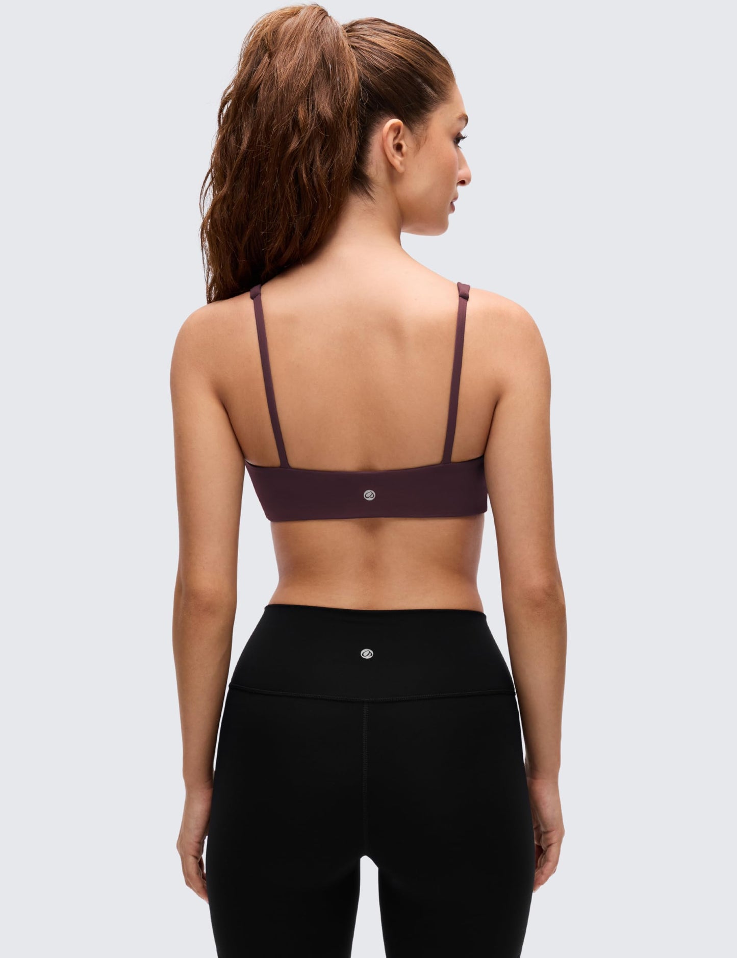 CRZ YOGA Butterluxe Square Neck Spaghetti Strap Sports Bras for Women - Low Coverage Yoga Wireless Padded Cami Crop Top Ripe Plum Medium