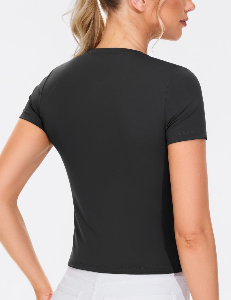 THE GYM PEOPLE Women's Workout Tops Short Sleeve Slim Fit Breathable Athletic Yoga Running Casual Basic Tee Shirts Black