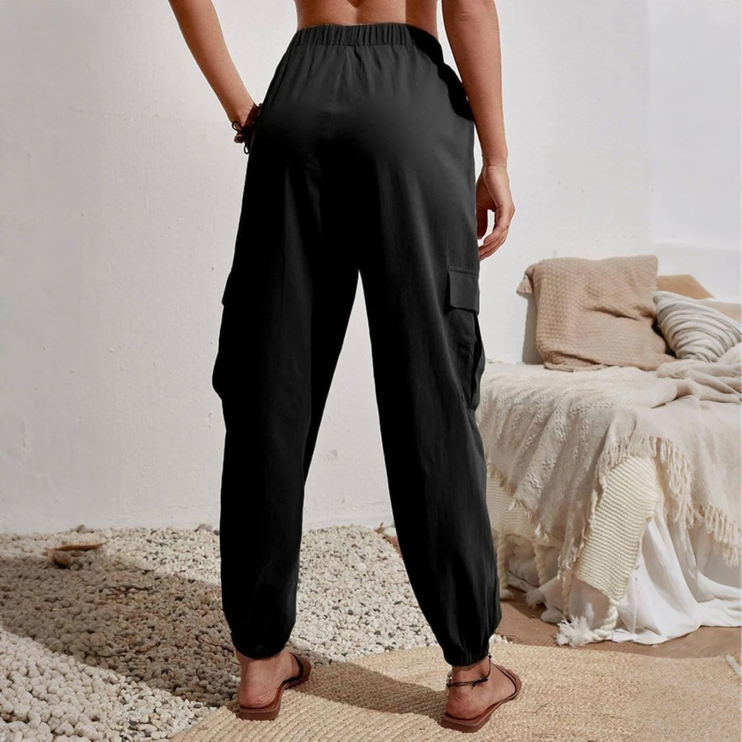 Skiennix High Waisted Jogger Pants - Loose Tapered Cargo Style with Pockets | Comfortable Sweatpants
