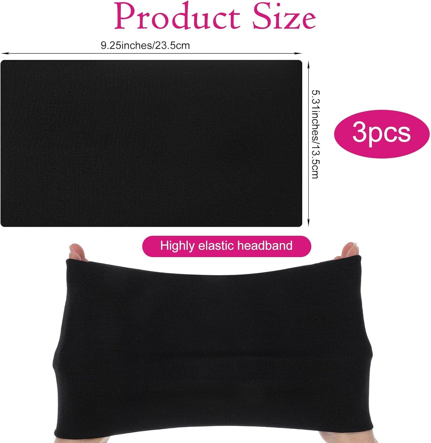 Skiennix Black Headbands - 3 PCS Non-Slip Elastic Sports Hair Bands for Women | Soft & Stretchy Gym Accessories