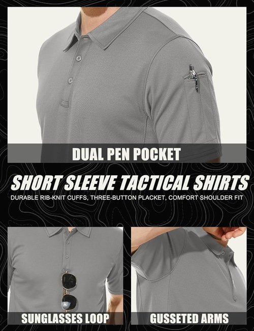 MAGCOMSEN Men's Quick-Dry Tactical Polo Shirt - Short Sleeve Performance Golf Jersey