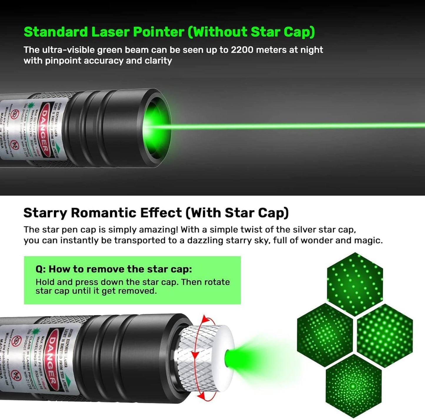 QUEOPFU Laser Pointer, Green Laser Pointer Indicator Light, Long Range Lazer Pointer for Hiking, USB Charge