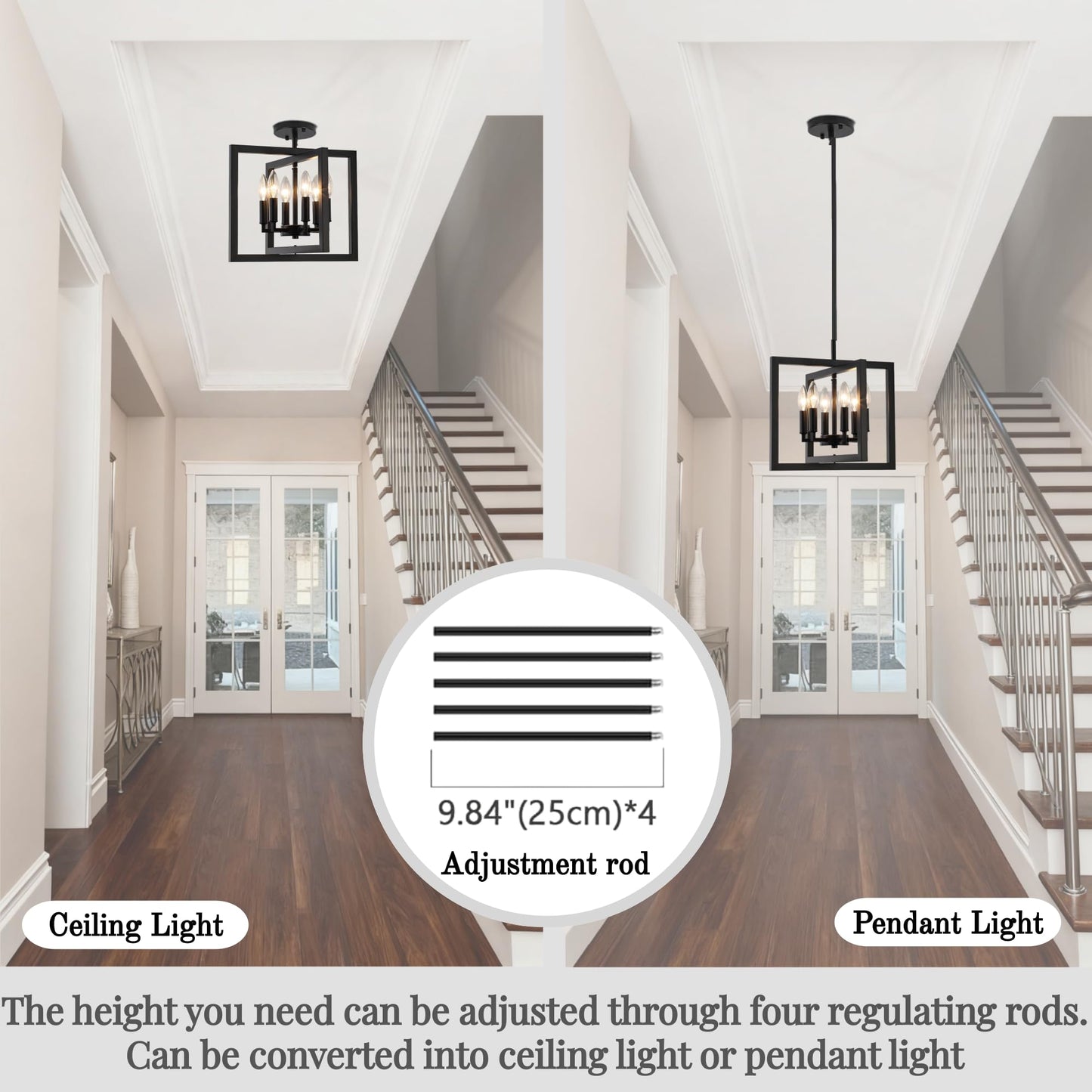 ANKYLHUA Small Black Chandelier,Light Fixture 6-Lights E12 Base,Farmhouse Chandeliers for Dining Room Kitchen Light Fixtures Adjustable Hight Pendant Lights for Hallway,Bedroom,Entryway,Foyer