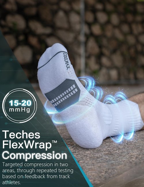 Juclise Compression Crew Running Socks - Moisture-Wicking Coolmax Bamboo Viscose | Anti-Blister Padded Design
