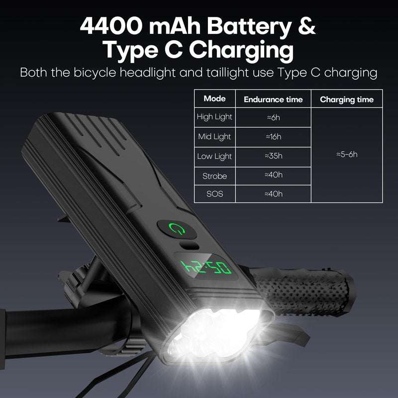 Bike Lights Set, Ultra-Long Battery Life 9000 Lumen Bike Light for Night Riding, Bike Headlight and Rear, IPX6 Waterproof, All-Aluminum Construction – Ideal for Mountain, Road, and City Cycling