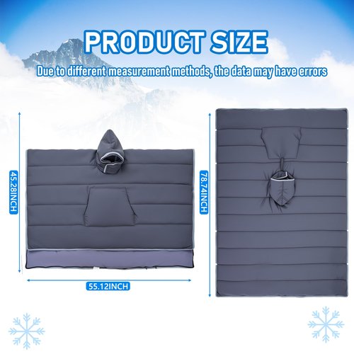 Preboun 2 Pcs Thermal Poncho Wearable Hooded Blanket Winter Poncho Wearable Sleeping Bag Water Resistant Windproof for Men Women (Black, Dark Grey)