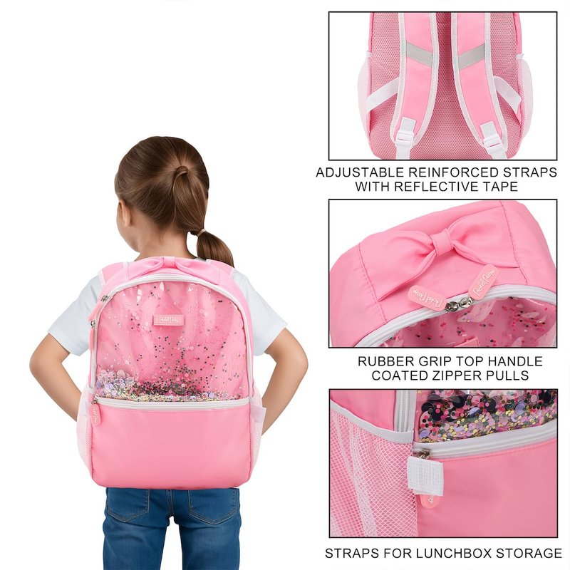 Packed Party Confetti Filled Pink 17" Backpack With Lunchbox