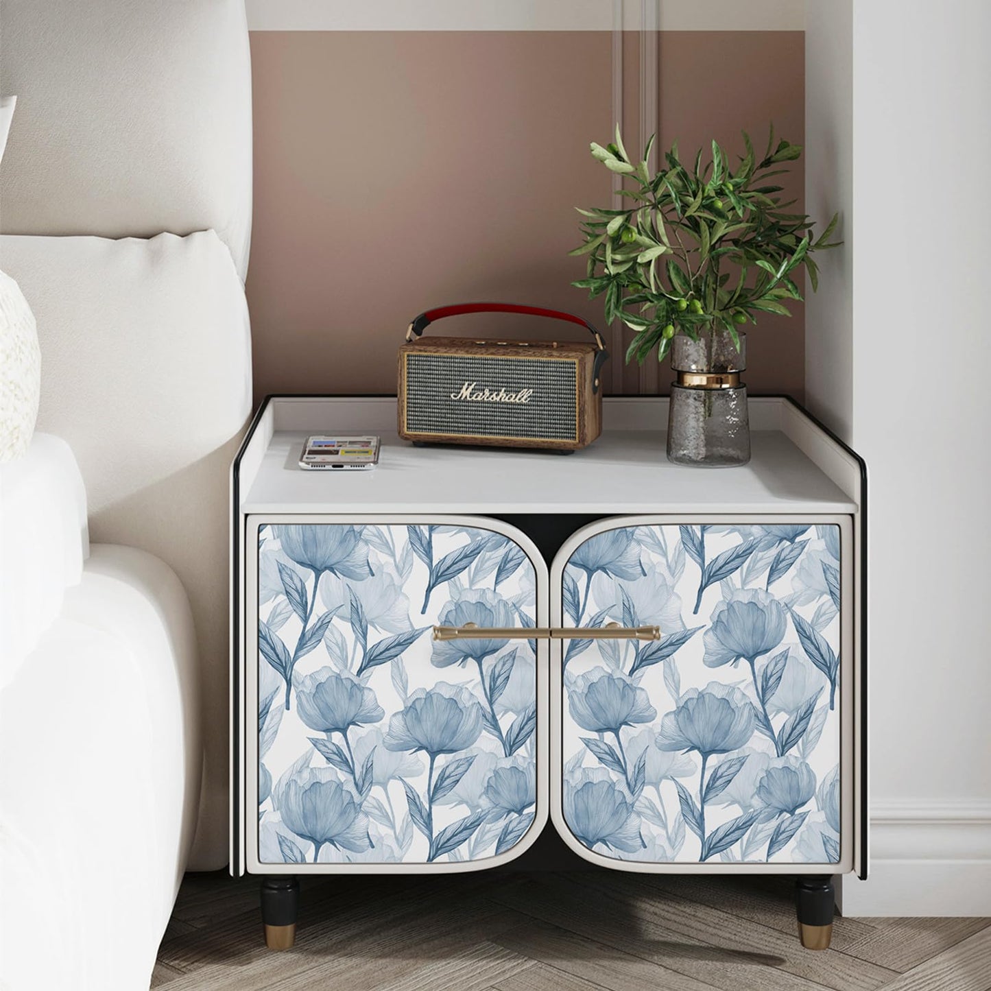 Heroad Peel and Stick Wallpaper Blue Floral Contact Paper Boho Large Floral Wall Paper Modern Removable Self Adhesive Wallpaper for Cabinets Bedroom Bathroom Waterproof Vinyl Roll 17.3"x78.7"