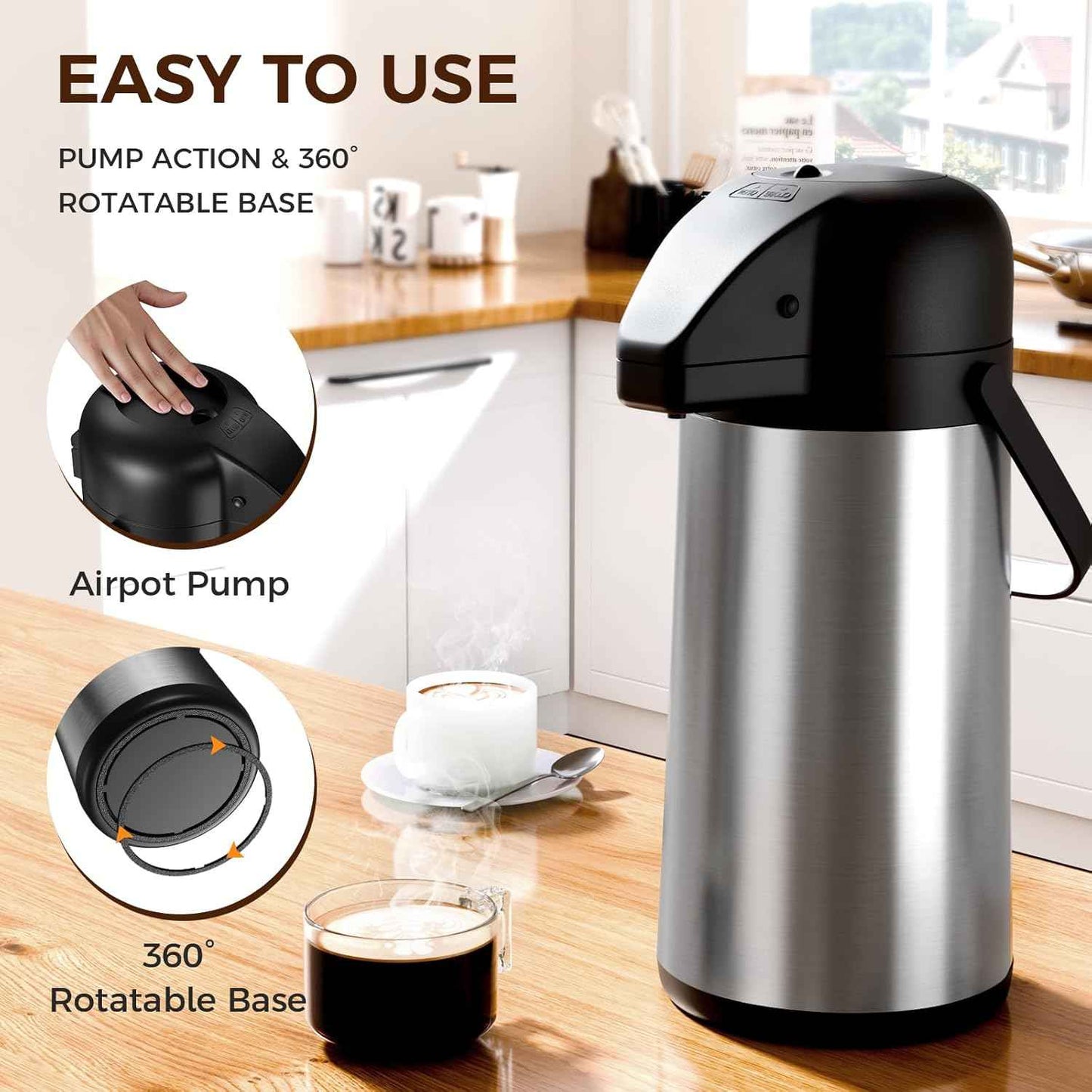 Large 102OZ Stainless Steel Coffee Carafe - Insulated Airpot Dispenser for Hot Drinks