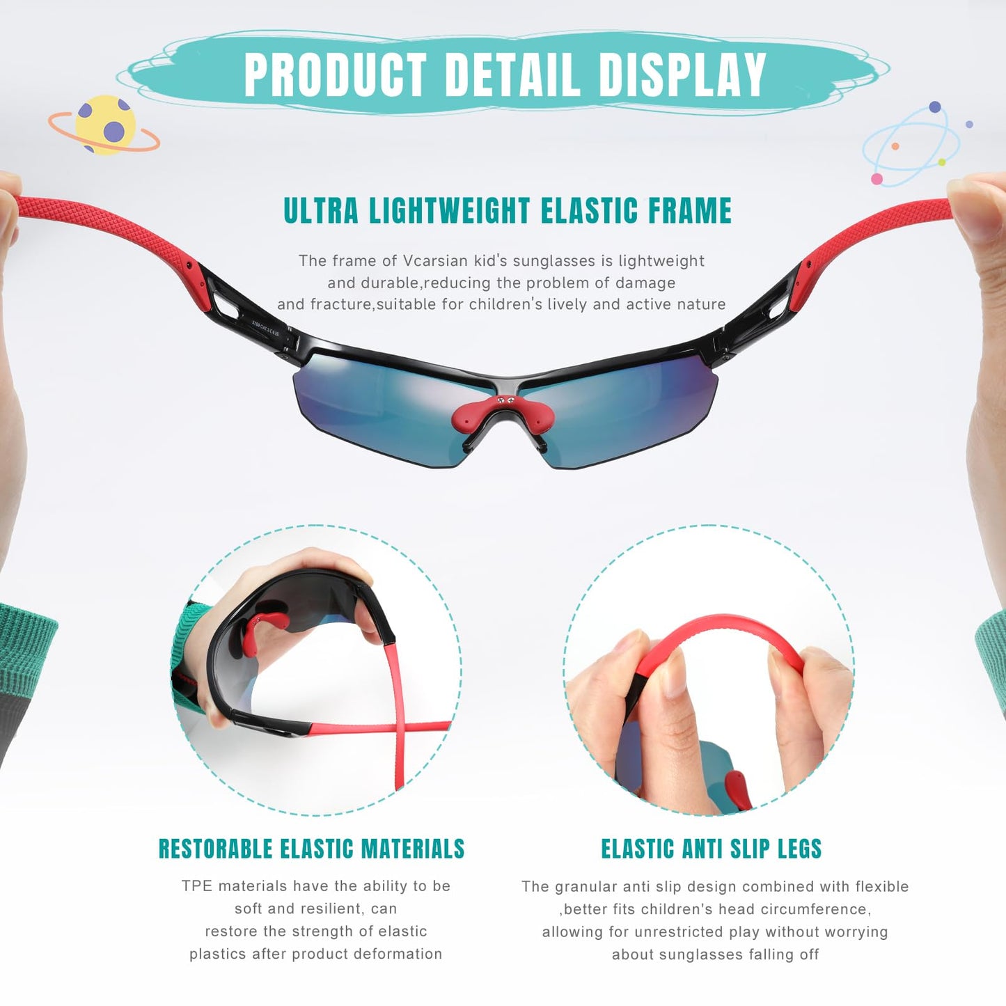 Vcarsian Kids Sunglasses Polarized Youth Baseball Softball Cycling Sports Sun Glasses Boys Girls