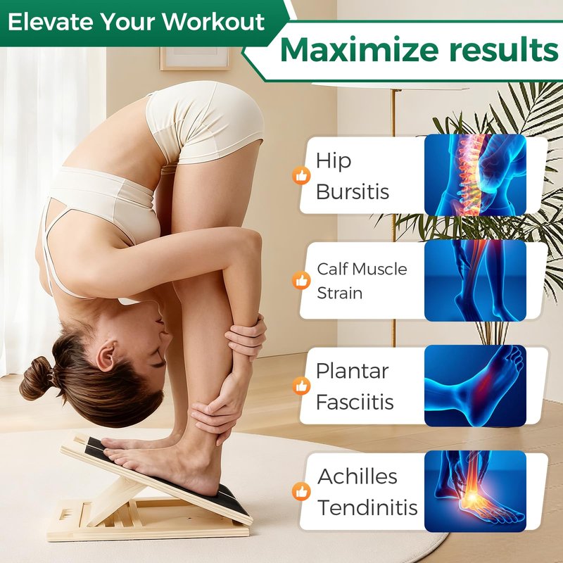 Slant Board for Calf Stretching, Wooden Slant Boards for Exercise, 300 Lbs Weight Capacity Squat Wedge, Premium Calf Stretcher, Physical Therapy Equipment for Rehab & Strength Training