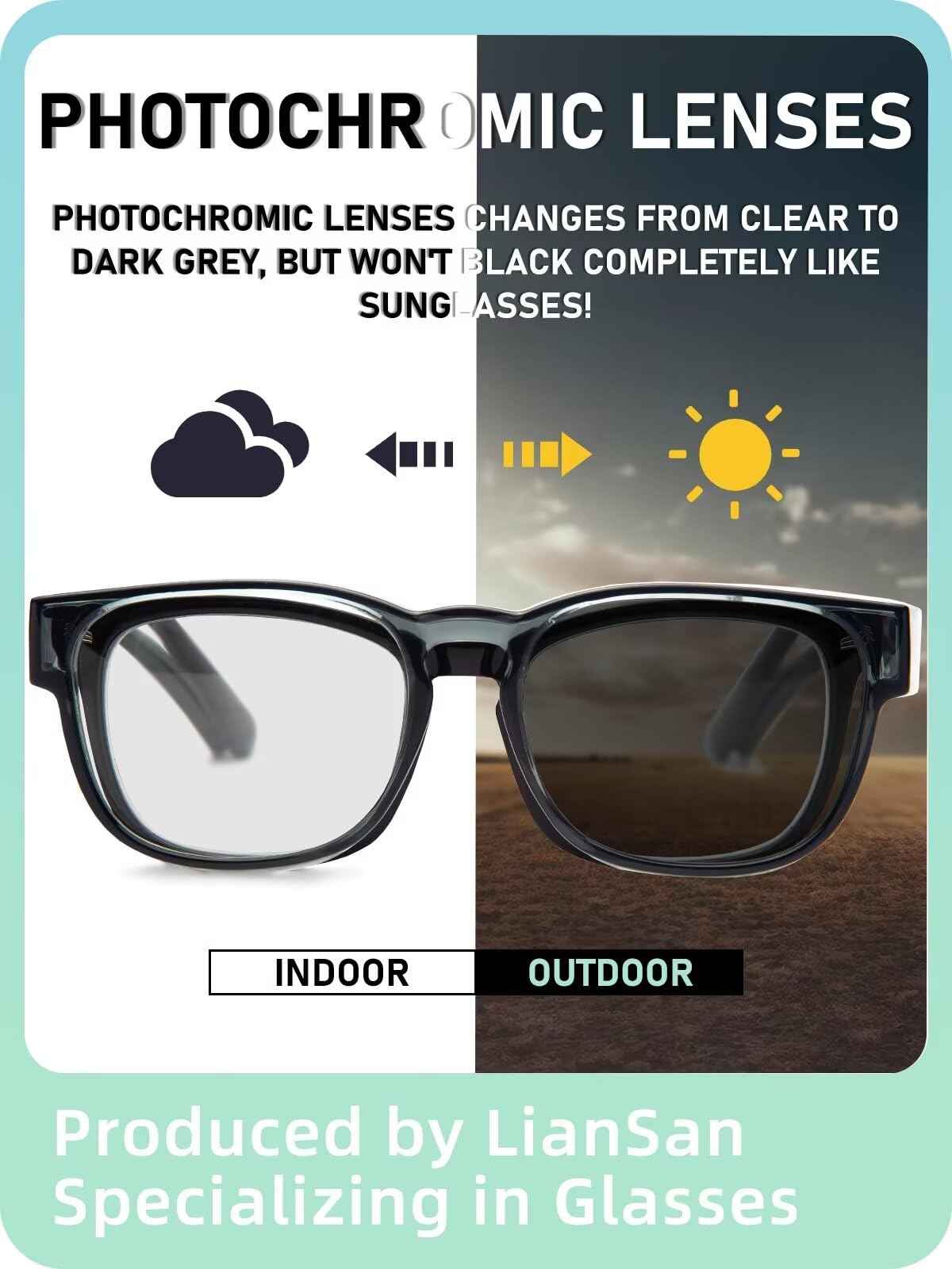 LianSan Photochromic Safety Glasses Over Eyeglasses for Men&Women - Fit Over Glasses with UV400&Scratch Resistant Lenses ANSI Z87(Grey,Light Grey Lens)