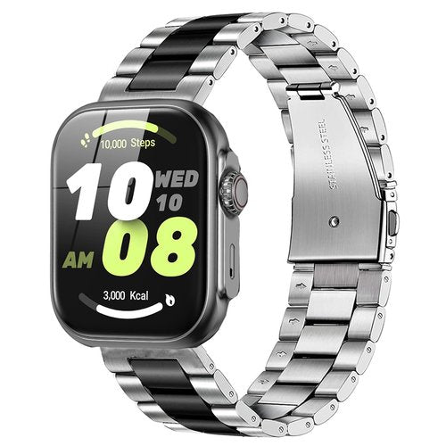 Compatible for Anyloop ALW10 Bands, 22mm Quick Release Stainless Steel Metal Replacement Straps Compatible for Anyloop ALW10, VPSTAY Watch Ultra, Lovouse R68, HALOBOOM G104 Smartwatch (Silver-Black, 22mm size band)