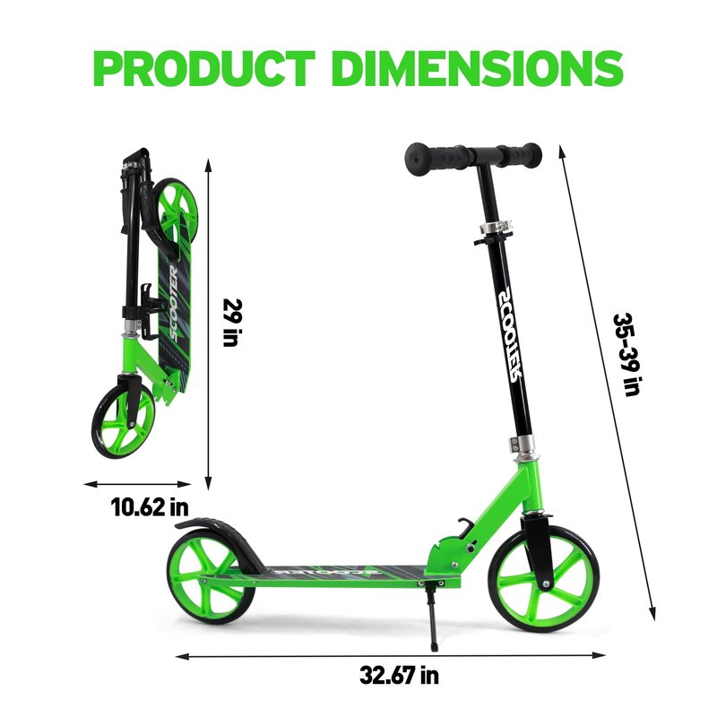 Scooter for Kids Ages 6+, Teens & Adults, Max Load 240 LBS, Foldable Kick Scooter with 8-inch Big Wheels, Kickstand, 3 Adjustable Levels, Rear Brake, Black