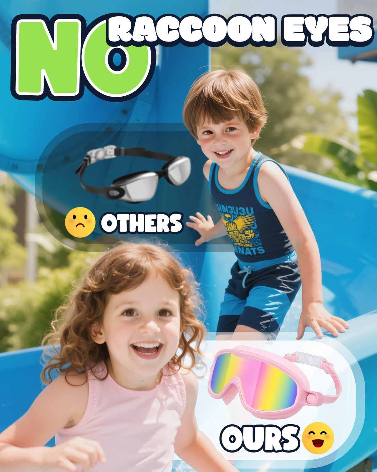 Rantizon Kids Swimming Goggles - Anti-Fog & UV Protection | No Leak Wide View, 2 Pack for Ages 3-14