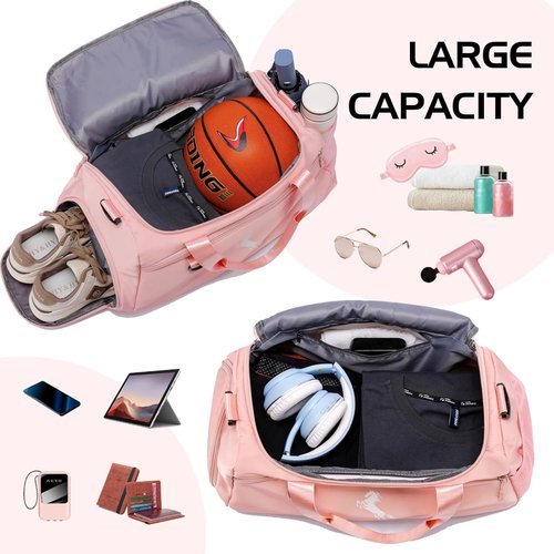 Marengo Gym Bag - Lightweight Travel Duffle with Shoe & Wet Compartment | Ideal for Sports, Yoga & Swimming - Pink