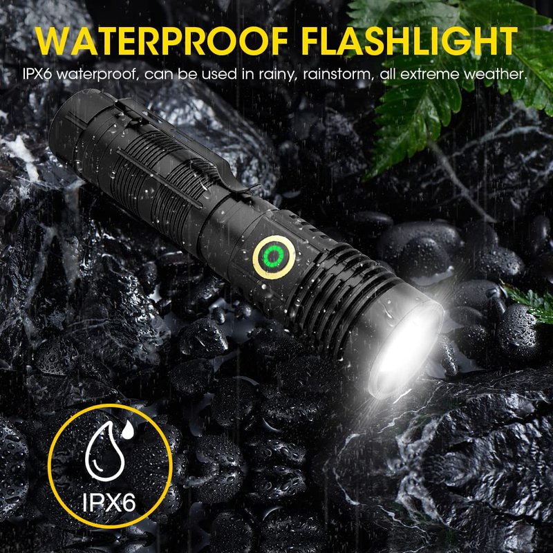 Rechargeable Flashlight High Lumens 2 Packs, High Lumens Super Bright Flash Light, Long-Range Zoomable LED Flashlights for Emergency, EDC, Searching, Waterproof Flashlight Dimmable