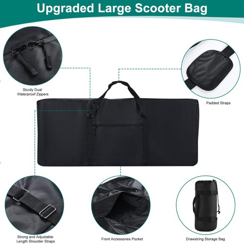 Electric Scooter Bag Storage, Heavy Duty 840D Electric Scooter Carrying Bag with Padded Carry Strap and Double Open Waterproof Zipper, Universal Scooter Accessories for Most Electric Scooter Models
