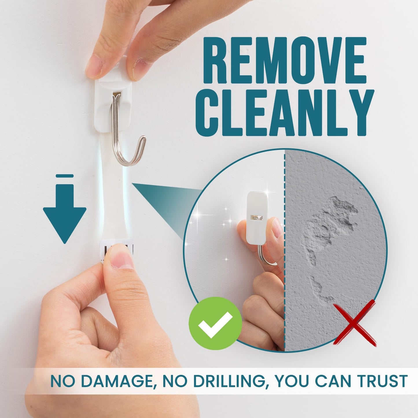 TAILI Damage-Free Hanging Hooks,10 Mini Utility Hooks and 2 Pcs Adhesive Strips, Holds up to 1.1 lb, No Tools Damage-Free Stick on Bathroom or Kitchen for Hanging Decorations,Organization-White