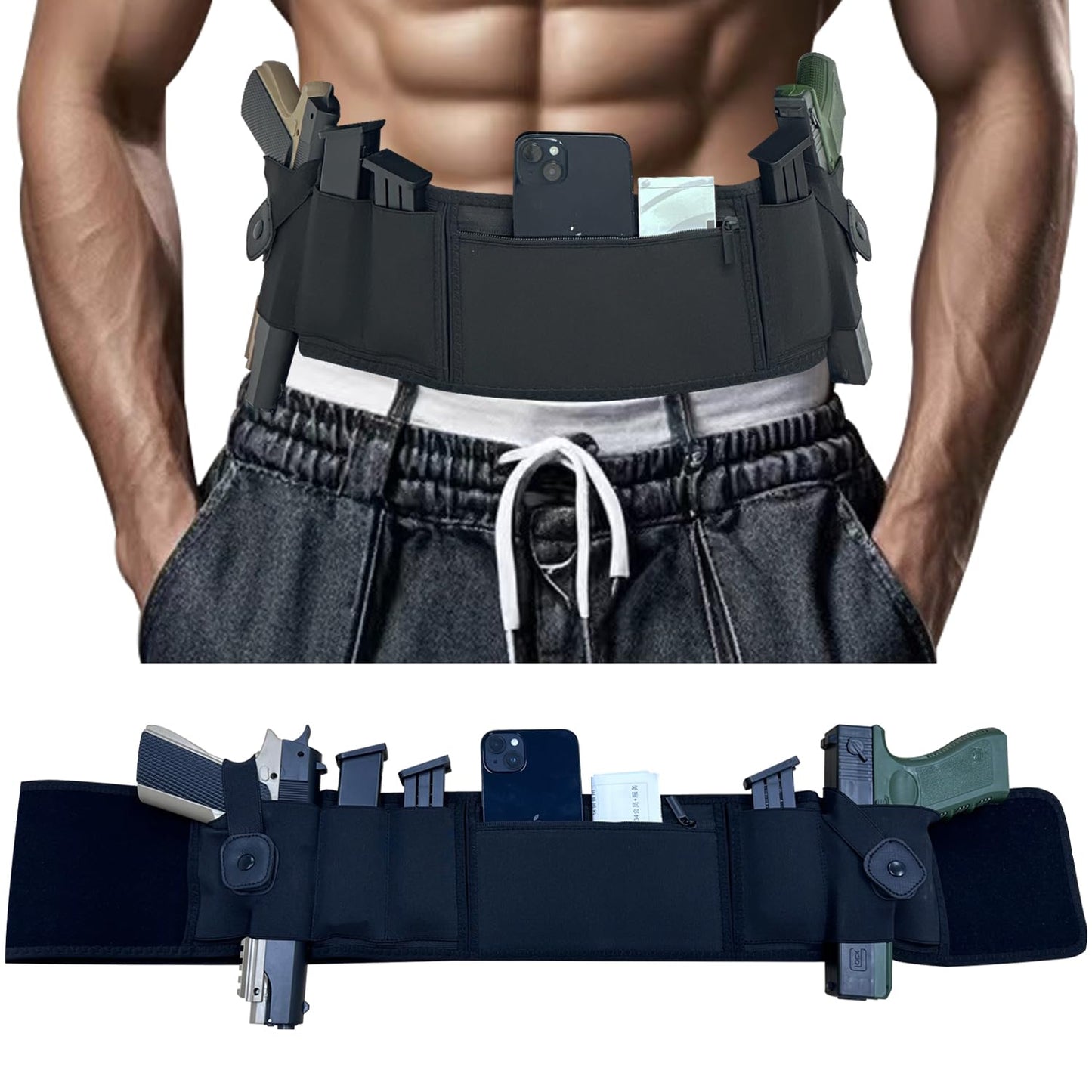 Funtaki 3-in-1 Belly Band Holster – Comfortable, Breathable Neoprene Waistband, Fits Glock, Smith & Wesson, Taurus, Ruger, and More, Ideal for Most Pistols and Revolvers - for Men and Women