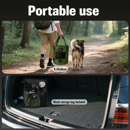 Portable Shower for Camping, 6000mAh Rechargeable Camp Shower Pump with Immersion Water Heater, 6.6 Gal Foldable Bucket, 4 Spray Modes, Outdoor Camping Shower Kit for Travel, Pet Bath, Car Washing