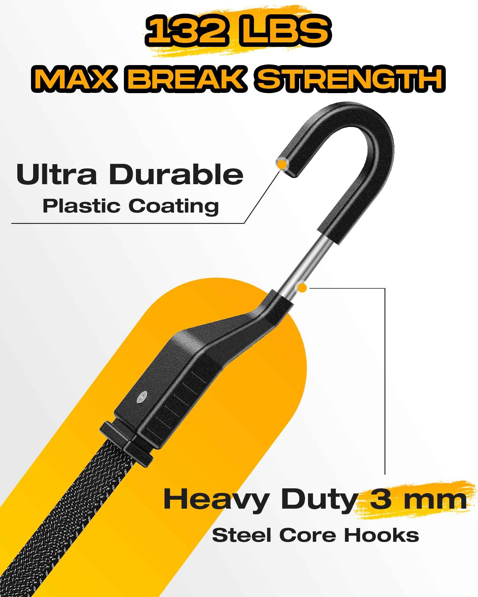 6 Pack 48" Flat Adjustable Straps with Hooks, 3X Faster to Adjust The Length, LuckyStraps Heavy Duty Bungee Straps for Cargo, Camping, Bike, Truck, Roof Rack, Motorcycle, Outdoor Use, Black