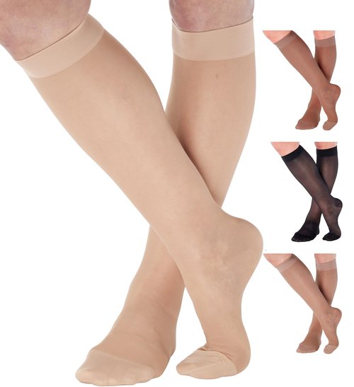 ABSOLUTE SUPPORT - Compression Stockings for Women 20-30mmHg - Sheer Graduated Support Knee High for Varicose Veins Circulation, Edema, Arthritis, Leg Pain - Natural, Medium - A205NA2