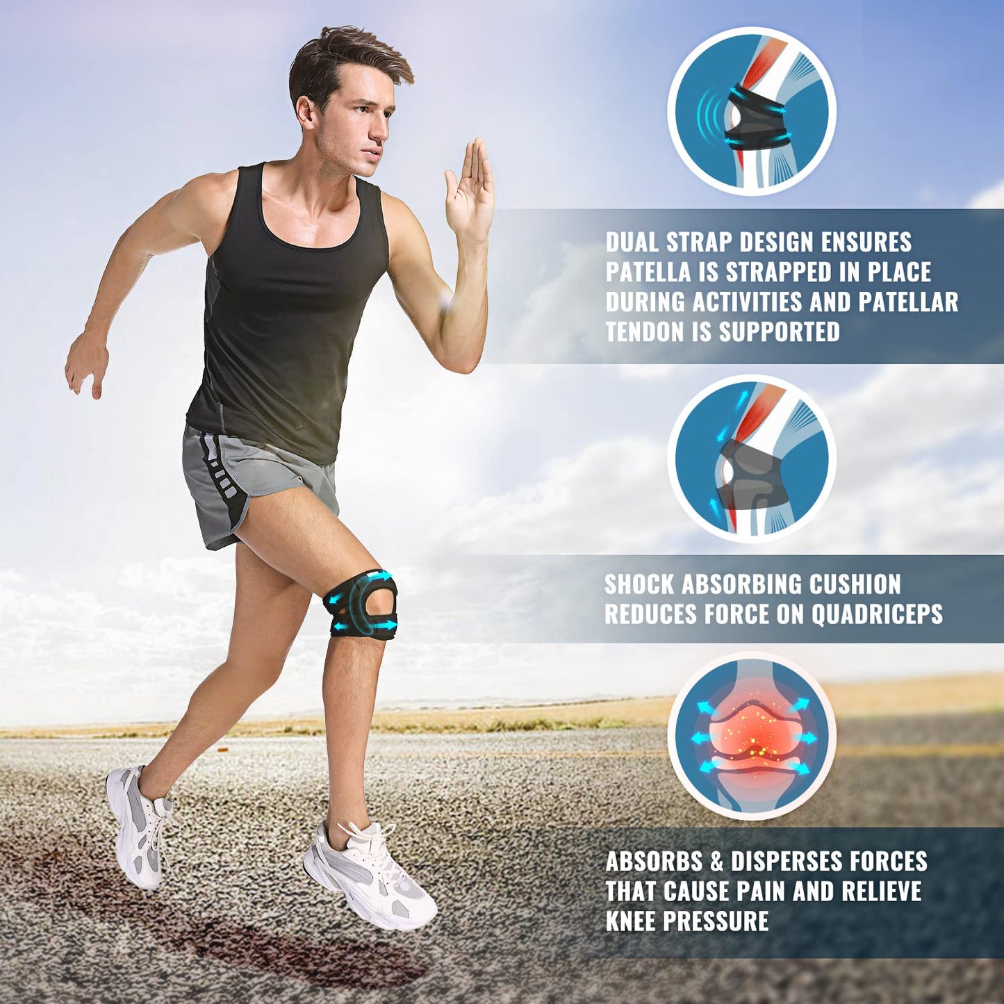 Fit Geno Patella Knee Brace for Women Men, 1-Pack Patellar Tendon Support Strap for Arthritis Tendonitis Running Jumpers Knee Hiking Basketball Volleyball Tennis Squats