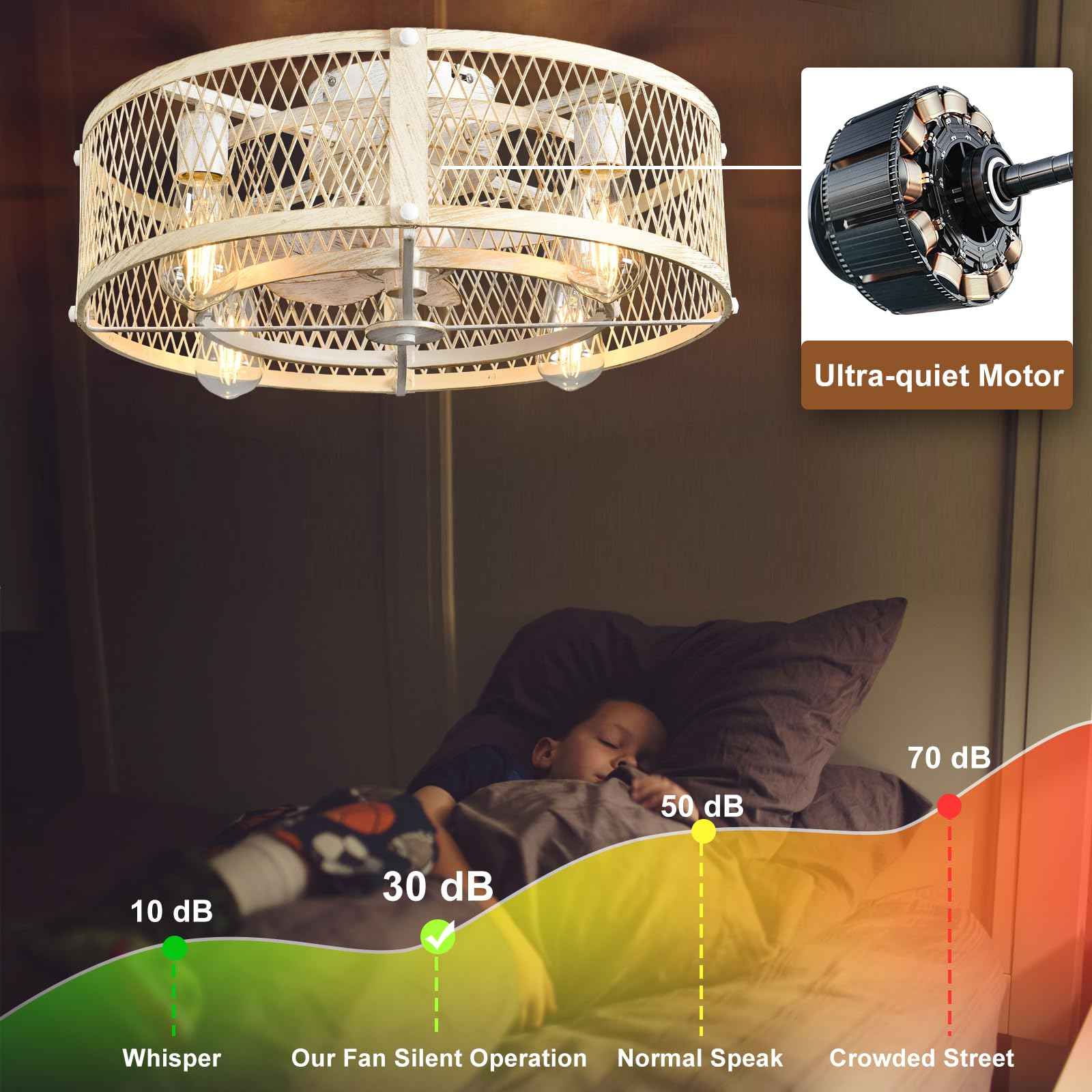 Depuley Cage Ceiling Fan with Light: Cement Flush Mount Ceiling Fans with Remote - 20in Rubbed Ceiling Fans Light Fixture for Dining Room - Rustic Reversible Farmhouse Fandelier for Bedroom Kitchen