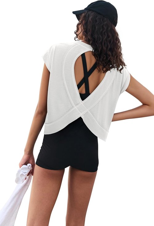 LASLULU Women's Athletic T-Shirt - Open Back Design for Enhanced Breathability | Comfortable Fit
