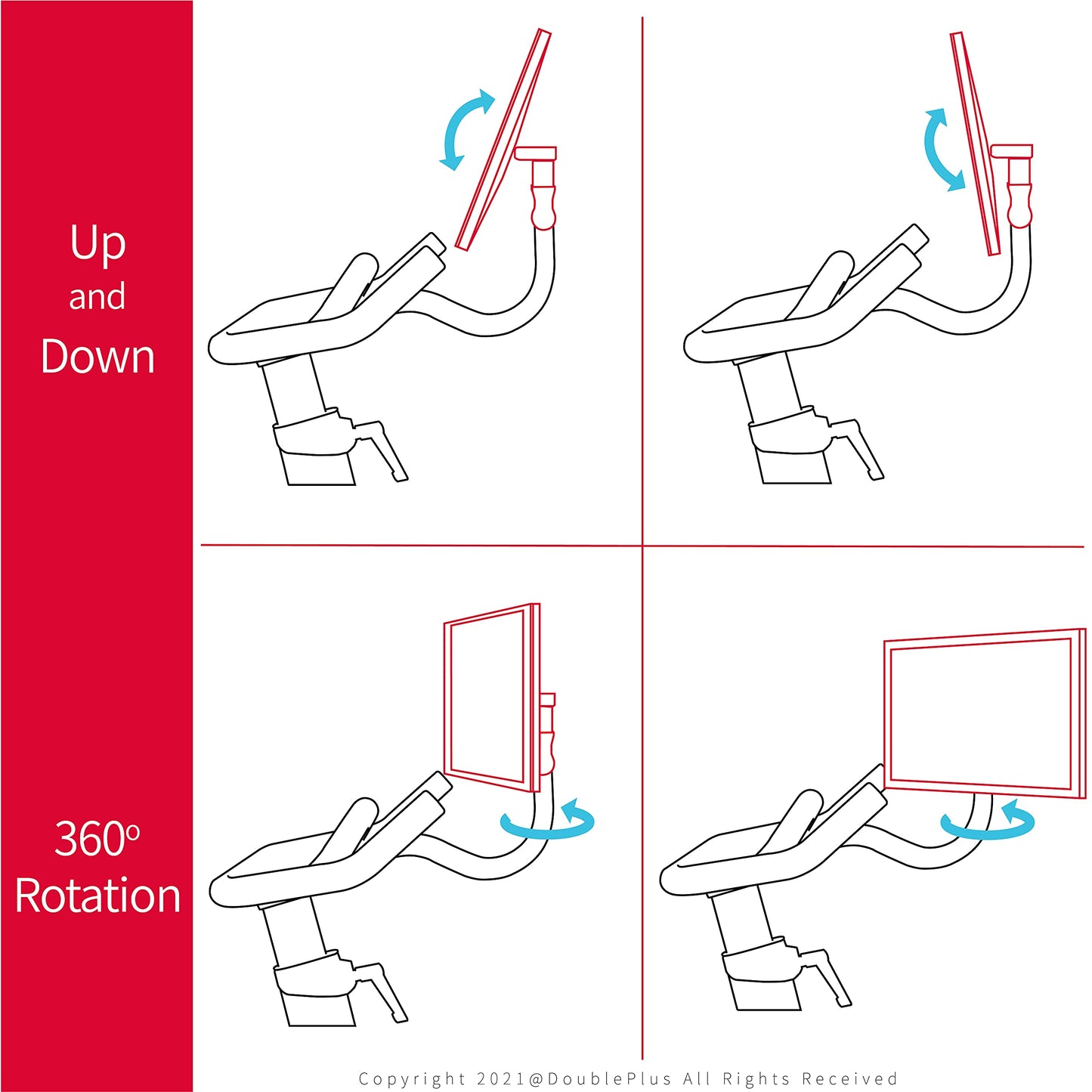 DoublePlus Swivel Compatible with Peloton Bike, Upgraded Swivel for the“ OG” Bike, 360 Degree Adjuster, Easily Adjust & Rotate Your OG Bike Screen, Accessories Compatible with the OG Bike