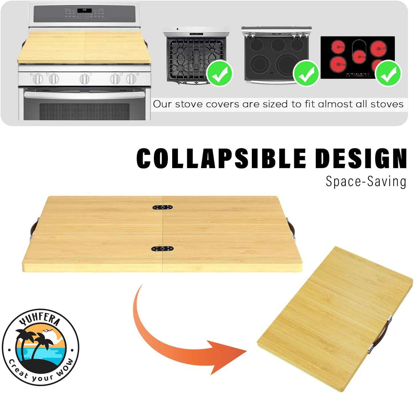 Bamboo Stove Cover for Electric & Gas Stoves - Noodle Board Topper for RV Cooking