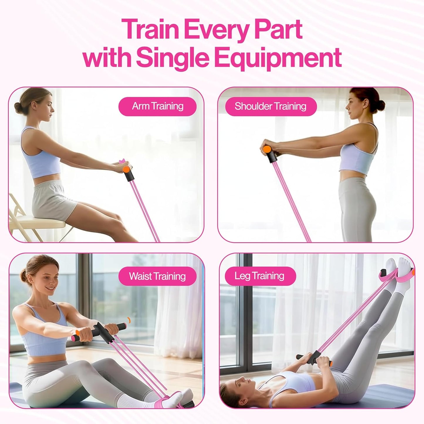 Skiennix Pedal Resistance Band - 6 Tube Multifunction Foot Pedal for Arm & Waist Training | Home Gym Equipment