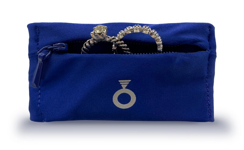 RingHero Wristband Ring Holder: Secure Wedding & Engagement Ring Pouch for Gym, Travel & Work | Prevent Loss & Damage | Hidden Zippered Pocket for Valuables | 4-Way Stretch - Blue
