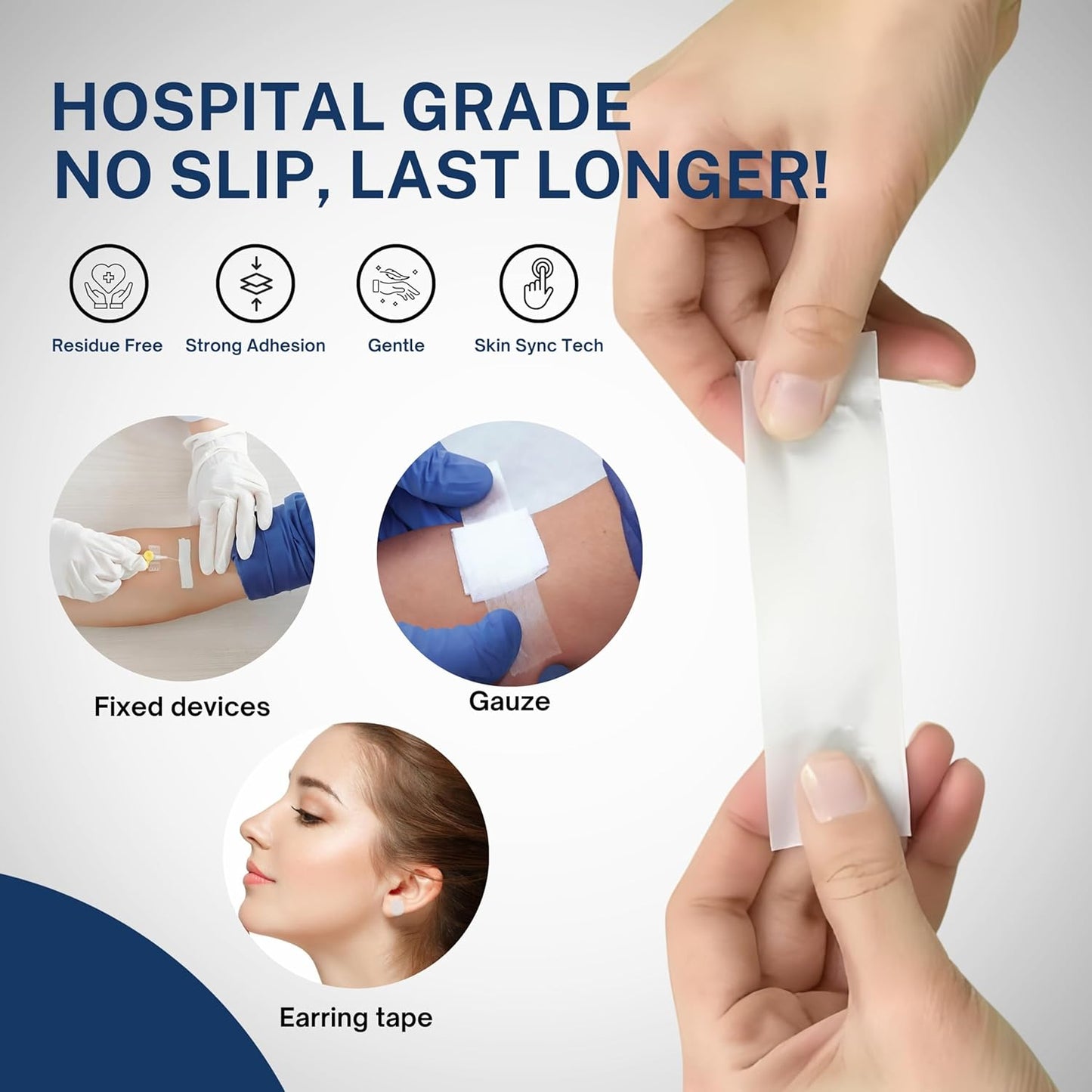 NanaCare Waterproof Medical Tape - Hypoallergenic Surgical Tape with 10 Gauze Pads | 4 Rolls x 1 Inch for Sensitive Skin