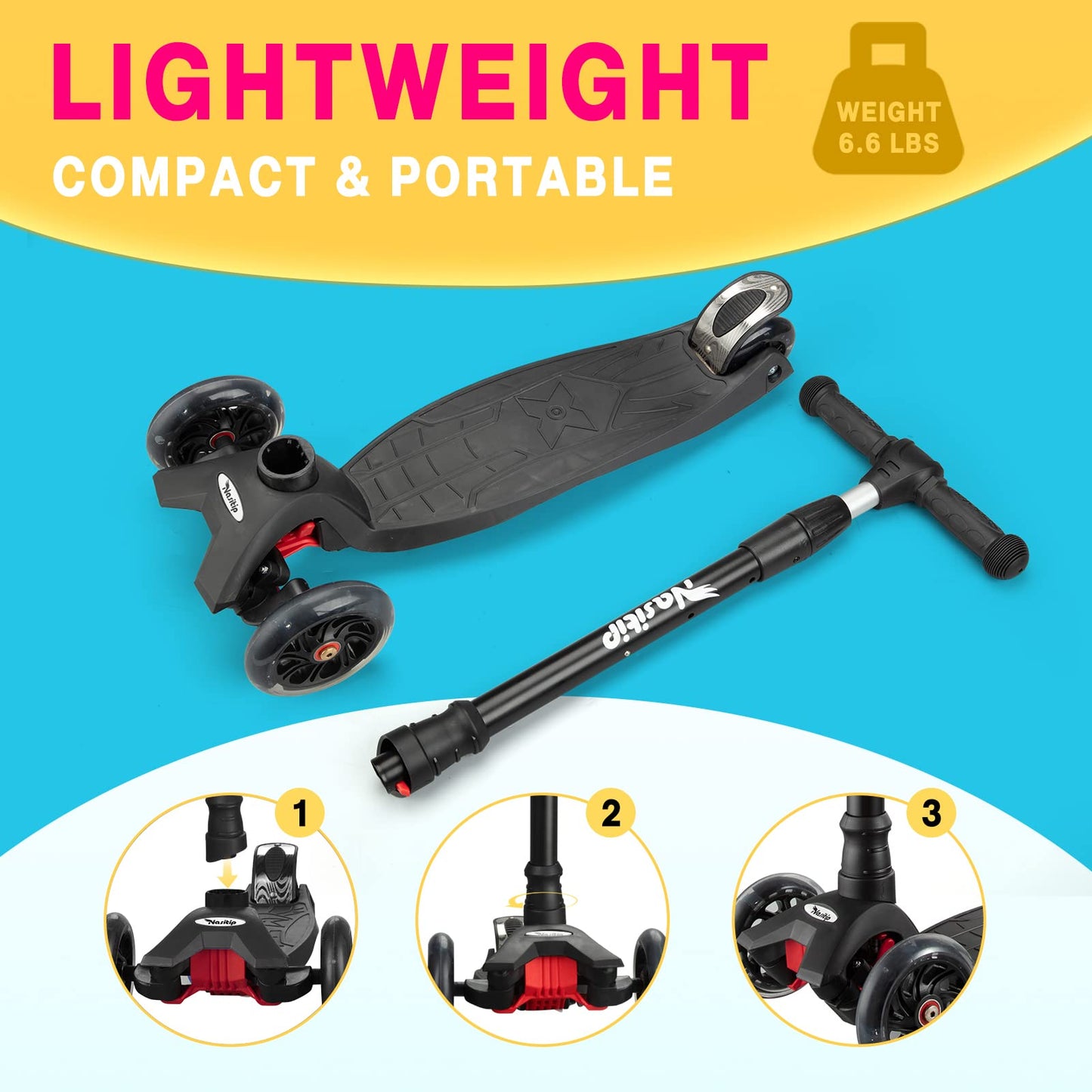 Scooters for Kids Age 3-5, Kick Scooter for Boys Girls Toddlers, 4 Adjustable Height, AEBC-9 Bearing, 3 Light Up Wheels, Lean to Steer, Outdoor Activities for Children from 3 to 12 Years Old, Black
