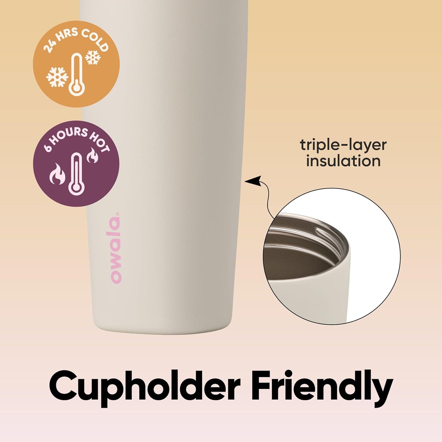 Owala SmoothSip 20 oz Insulated Stainless Steel Coffee Tumbler - Reusable Hot & Iced Coffee Mug | Pink/Tan
