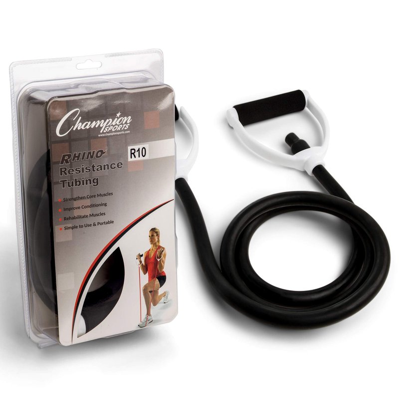 Champion Sports Resistance Tube Bands for Men and Women, Durable Stretch Fitness Band for Strength Training, Stretching, Rehabilitation- Premium Home Workout Equipment- 100 Lbs Resistance Tubing-Black
