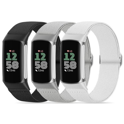 Compatible with Fitbit Charge 6 Watch Bands, 3 Pack Stretchy Nylon Sport Loop Wristbands Replacement for Fitbit Charge 5 Band/Charge 6 Fitness Tracker Women Men-Breathable, Lightweight, Elastic
