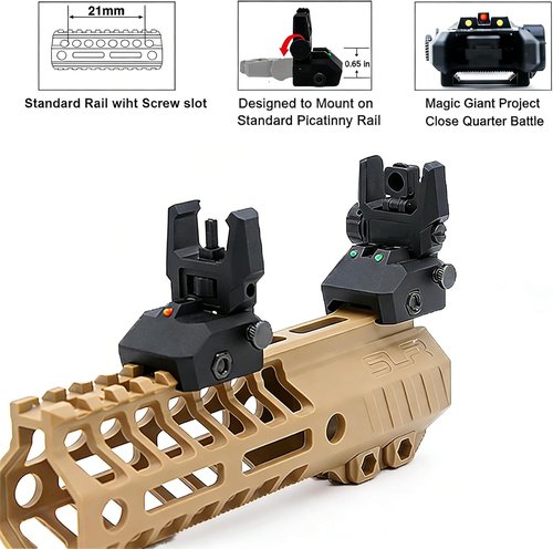 Fiber Optic Sights - Flip Up Front & Rear Backup Sights with Green & Red Optics - Black Polymer