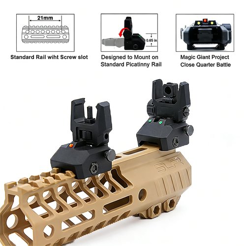 Fiber Optic Sights Flip Up Front and Rear Backup Sights with Green Red Fiber Optics Polymer Fiber Sight Black