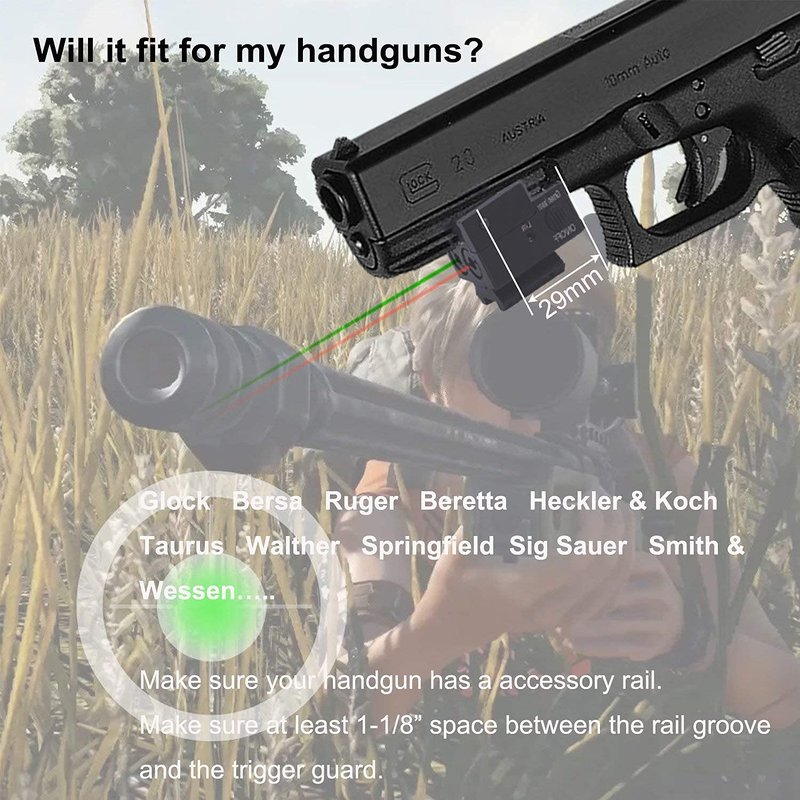 Dual Aiming Tactical Compact Rail Laser Sight XYH06 Green & Red Laser USB Rechargeable Picatinny Rail Mount Low Profile for Pistols Handguns