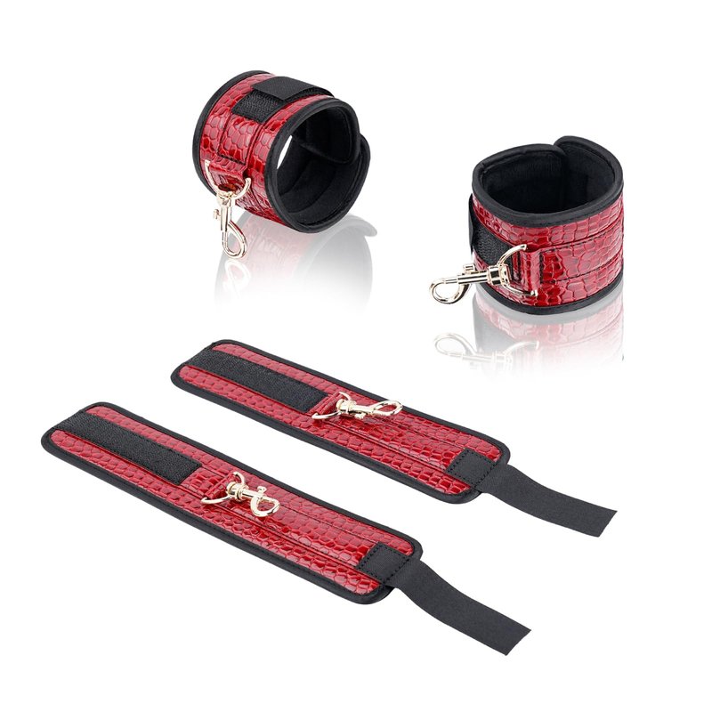Portable Heavy Duty Stainless Steel Expandable Black Spreader Bar with 4pcs Red PU Crocodile Adjustable Straps,Workout Bar for Home Gym Training Bar,Exercise Detachable Pilates Kit