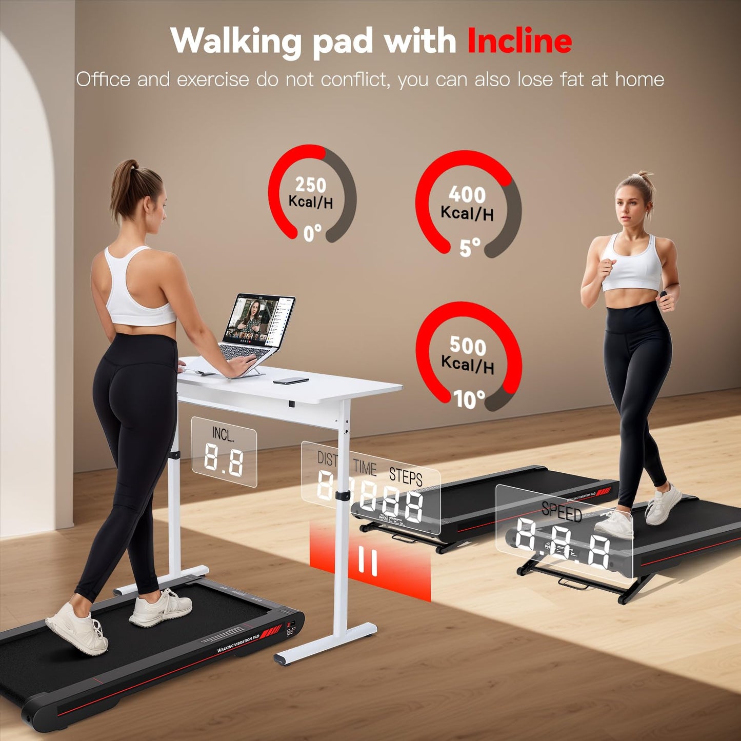 Sperax Walking Vibration Pad with Manual Incline,4-in-1 Under Desk Treadmill with APP Vibration Machine, Suitable for Home and Office use