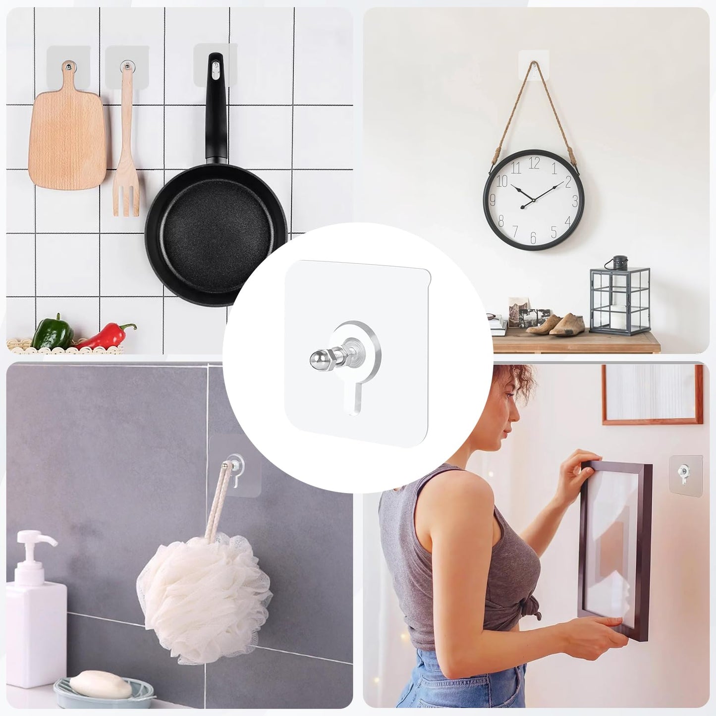 BelroseHom 25 Pack Picture Hangers Without Nails,22lbs Load Heavy Duty Adhesive Wall Hooks for Hanging(16mm),2 in 1 Reusable Waterproof and Oilproof Hooks for Kitchen, Bathroom, Home, Office