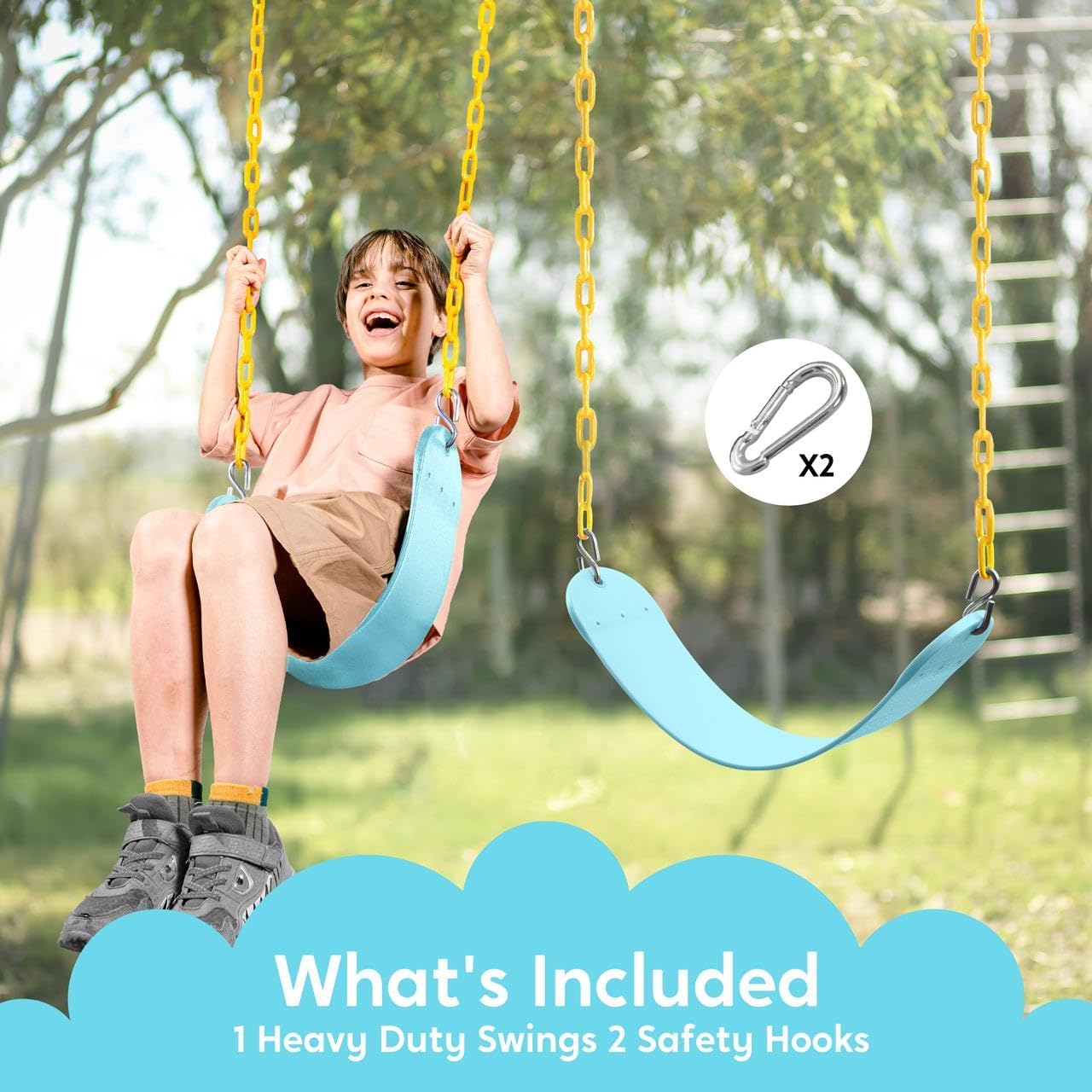TURFEE Outdoor Swing Set Replacement Kit - Heavy Duty Chains & 1 Seat - Kids' Playground Accessory (Blue)