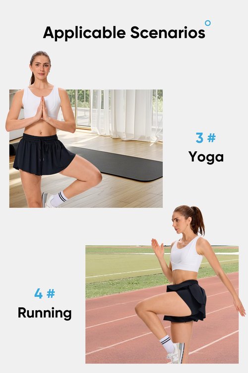 Flowy Athletic Shorts for Women Gym Yoga Workout Running Sweat Short Pants spandex Butterfly Tennis Skort Skirt with Pockets underneath Girls Cute Comfy Trendy Clothes Casual Summer Outfits 5" Black L