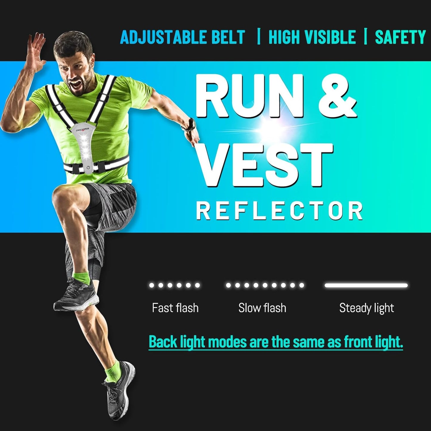 Skiennix LED Reflective Vest - High Visibility Light-Up Running Gear for Night Safety | USB Rechargeable, Adjustable Fit