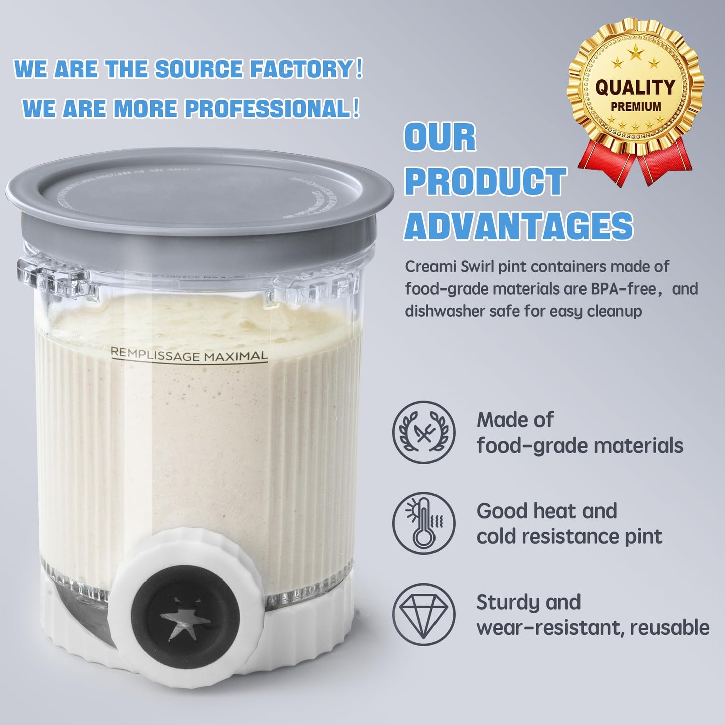 2 Pack Creami Swirl Pints & Lids for Ninja, Compatible with NC700 Series Ninja Swirl Ice Cream & Soft Serve Makers, with 2 Spoons & 32 Writable Labels, BPA-Free & Dishwasher Safe, Grey Lids